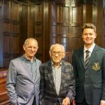 Headmaster's Heritage Committee member Mark Galloway with Dr Roger Reynolds '61 (left) and Dr Juda Laurence Reynolds '28, the School's oldest living Old Boy